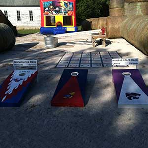 Corn hole games at Peckham's Pumpkin Patch in Rantoul, KS